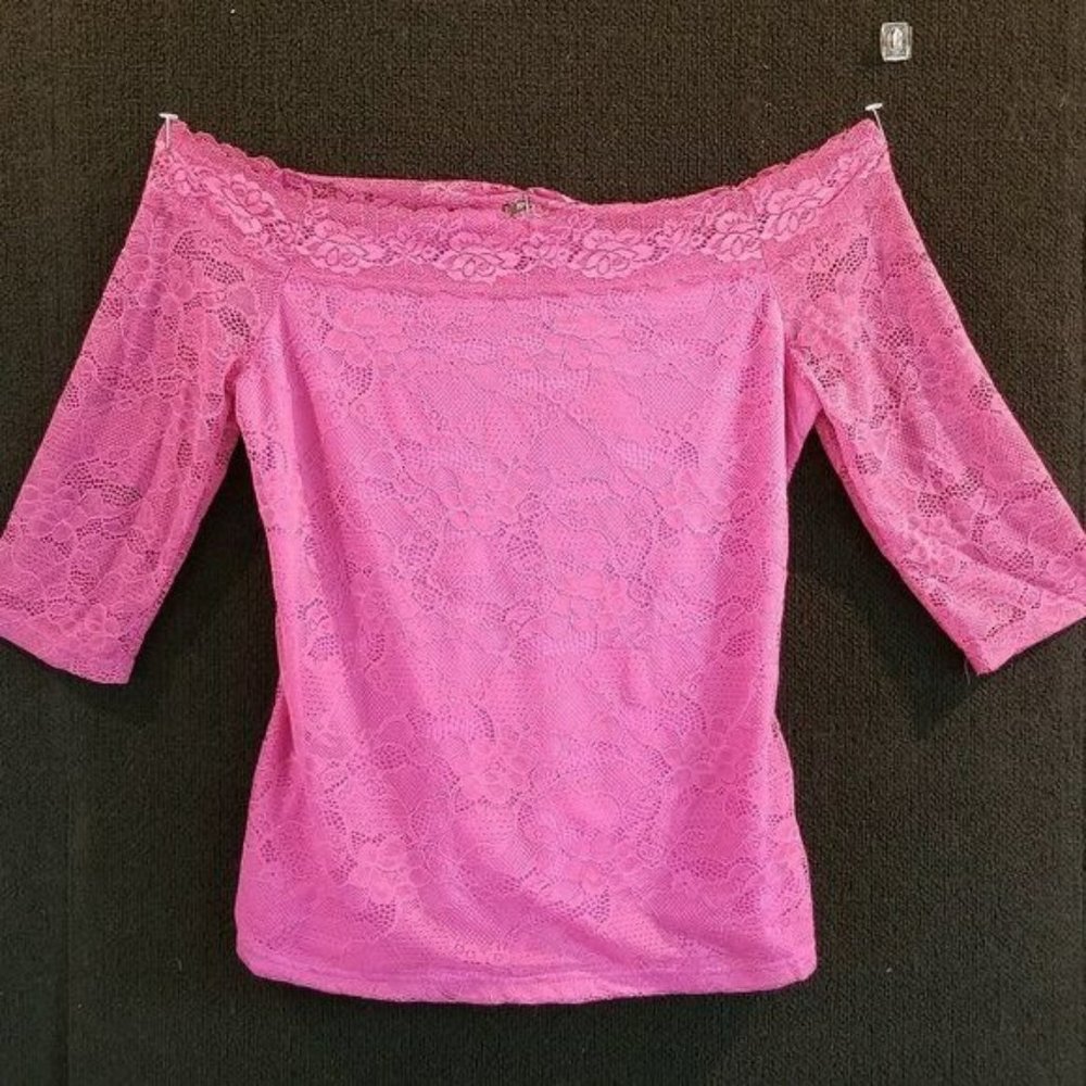 In'Voland Dark Pink Off Shoulder Top Lace Overlay Lined Bodice Size 18W NWT